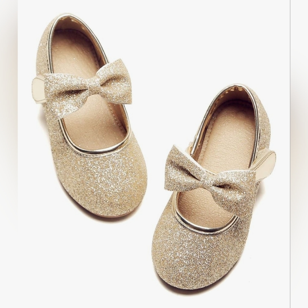 Girls' Glitter Bow Mary Jane Dress Shoes - Gold